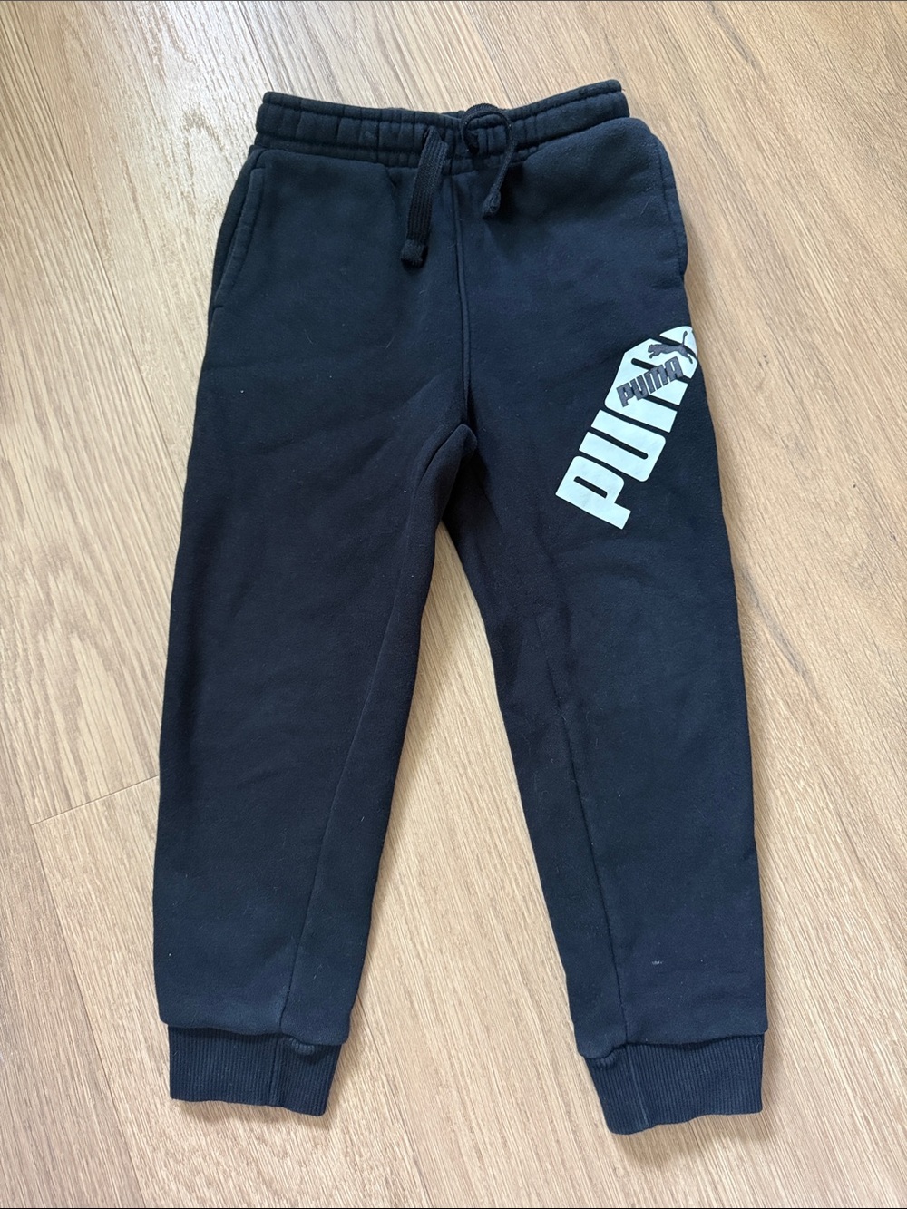 Puma Kids Black Sweatpants with White Logo Size XS